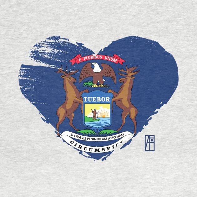 U.S. State - I Love Michigan - Michigan Flag by ArtProjectShop